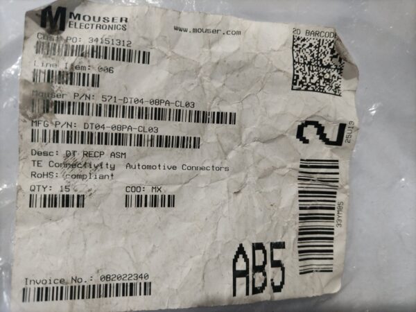 TE Connectivity Deutsch DT04-08PA-CL03 8-Pin Flanged Receptacle – Qty 3 (Surplus New)